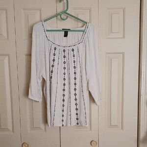 Preswick & Moore Ivory Blouse with Black Embroidery